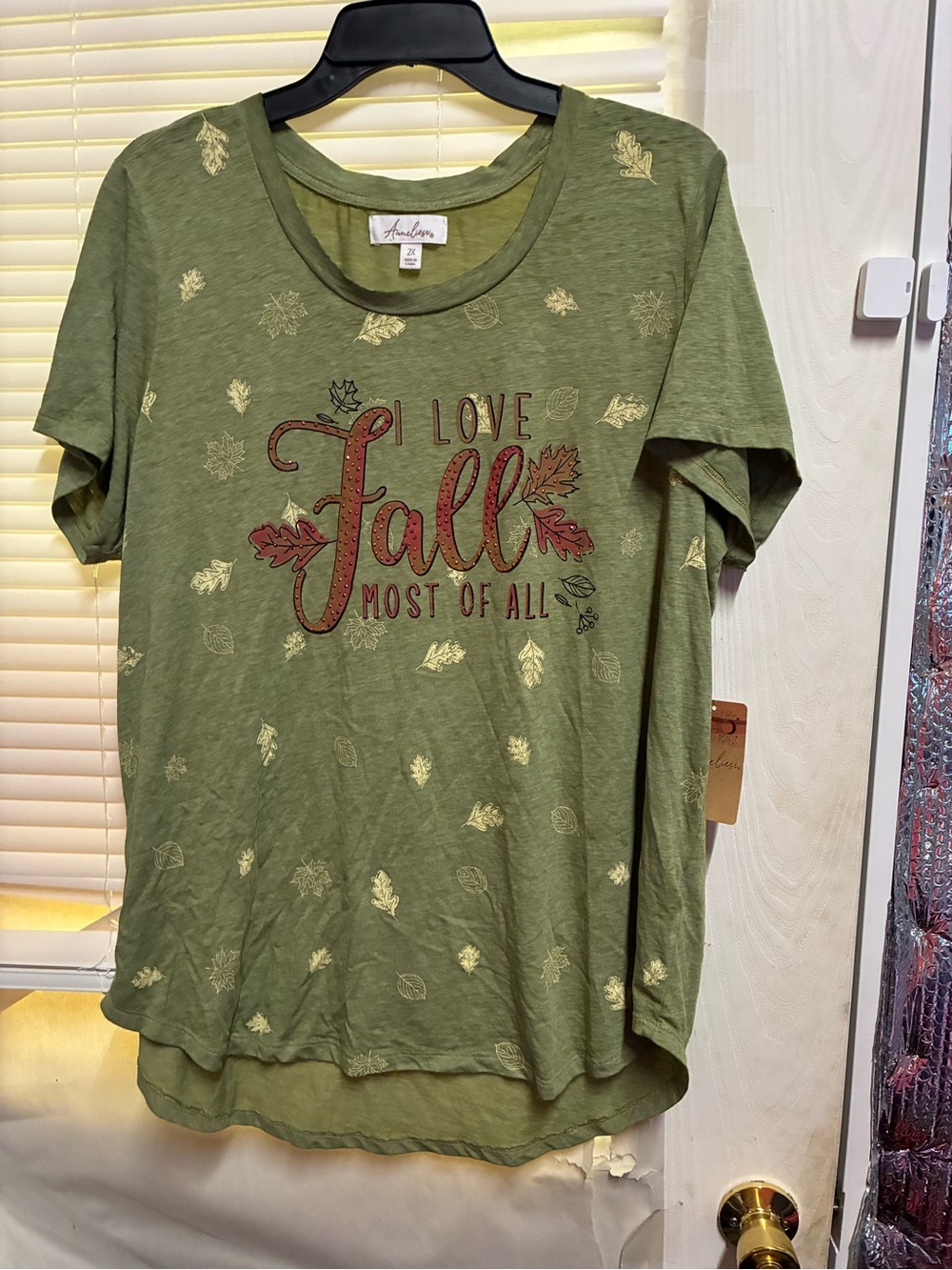 anneliese Olive Green 'Love Fall Most Of All' Short Sleeve Tee